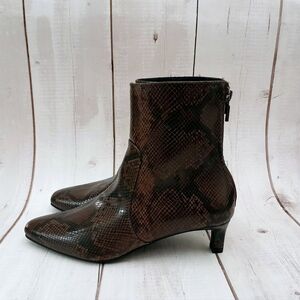 Brown Kitten Heel Booties Boots Womens 8 Faux Snake Skin Time And Tru NEW